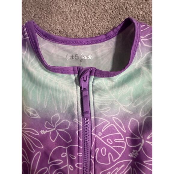 Cat & Jack  Girls Swimsuit 4T – Purple & Green  Rashguard - Picture 3 of 3
